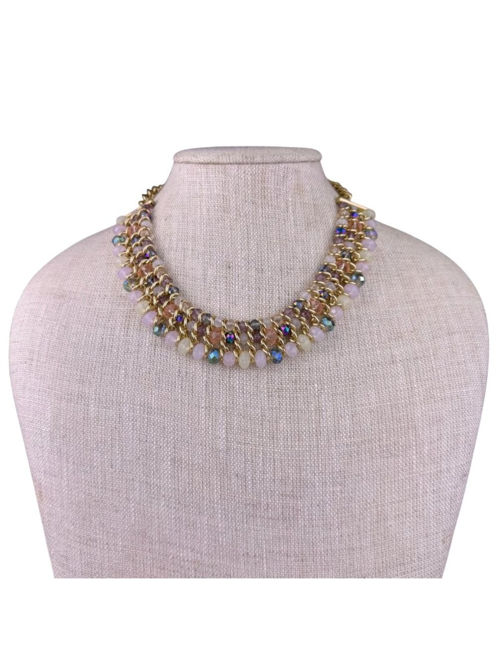 Sfera Womens Gold Tone Multicolor Crystal Bib Collar Necklace Chain Adjustable